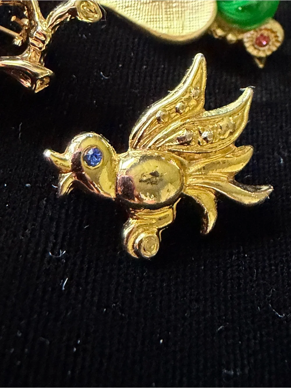 Vintage Gold Tone Bird Brooch Lot - Plique a Jour Hummingbird + Enamel Songbirds